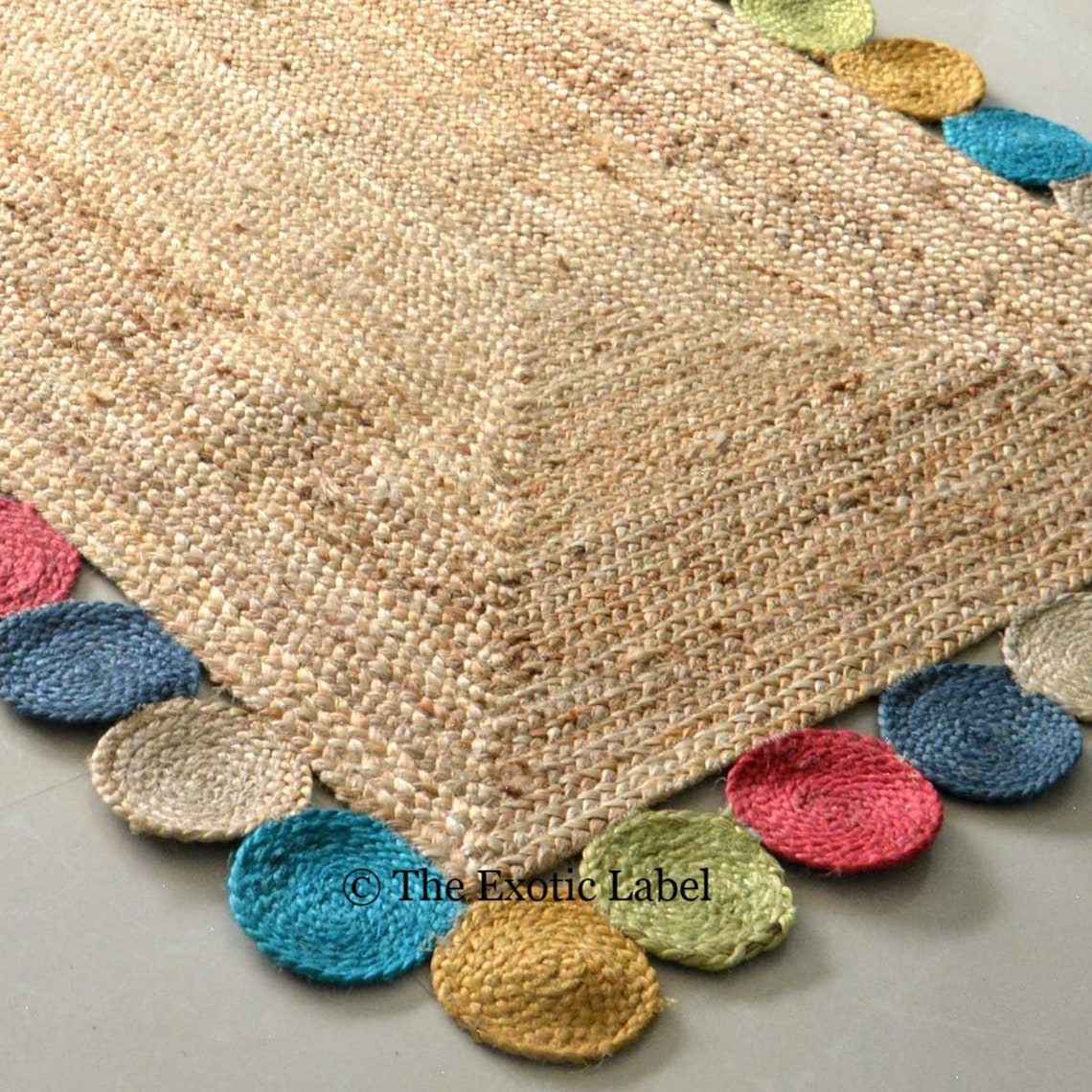 Coin Patterned Rectangular Rag Rug Hand Woven Jute Rug Solid Etsy