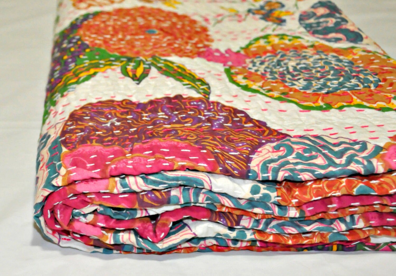 Weiße tropischen Kantha Quilt in Queen Größe Boho Kantha Decke Etsy