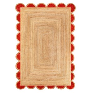Jute Area Rug, Natural Jute Rug Scallop Edge, Scalloped Jute Rug, No Slip Bath Rug, Scallop Doormat, Scallop Hallway Rug, Jute Kitchen Rug