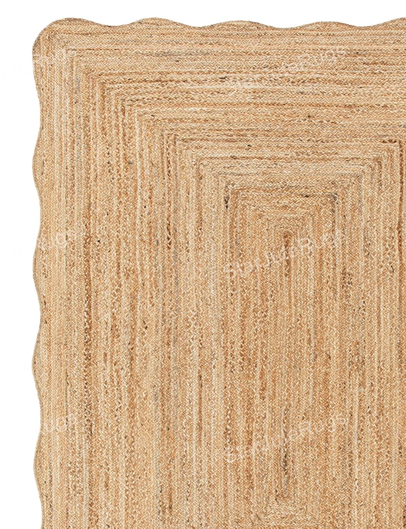 Natural Jute Rug- Wavy Edge Rug, Scalloped Jute Rug Jute Scallop Rug Wavy Edge Jute Rug Scalloped Border Rug Handbraided Rug Custom Jute Rug
