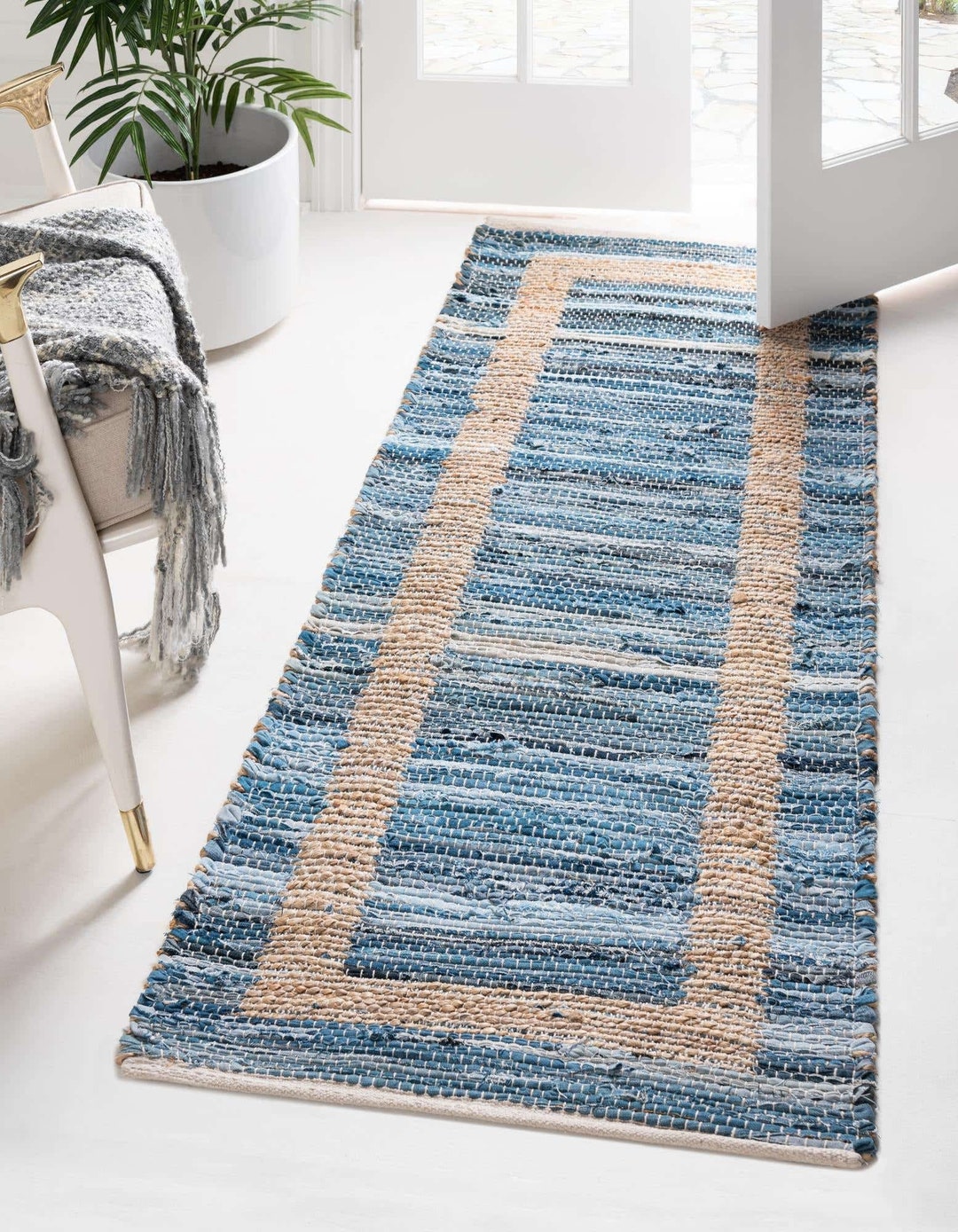Handbraided Denim Jute Runners Rug for Hallway & Entryways Etsy