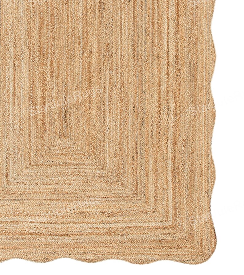 Natural Jute Rug- Wavy Edge Rug, Scalloped Jute Rug Jute Scallop Rug Wavy Edge Jute Rug Scalloped Border Rug Handbraided Rug Custom Jute Rug
