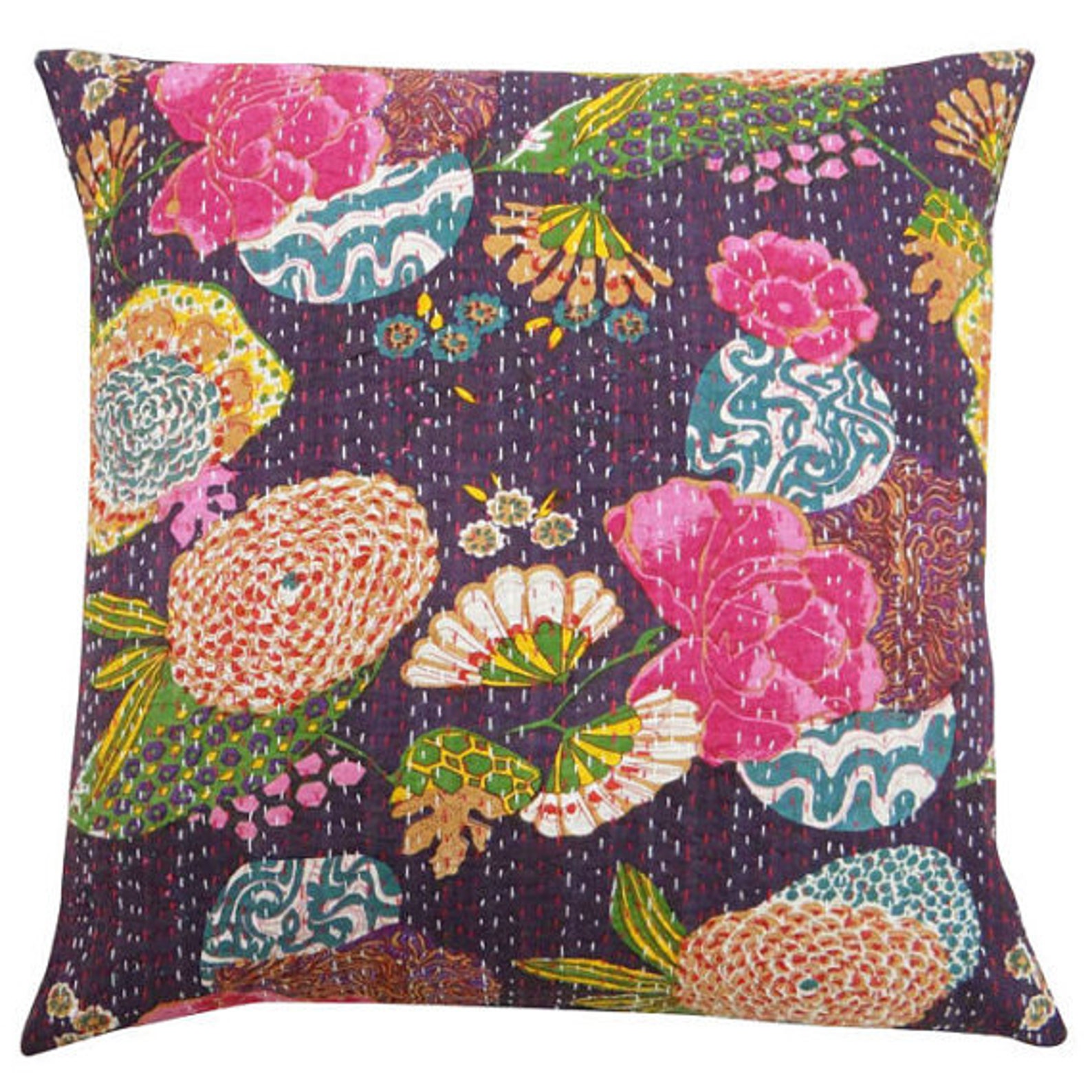 24 Oversized Purple Kantha Throw Pillows Boho Bedroom Etsy