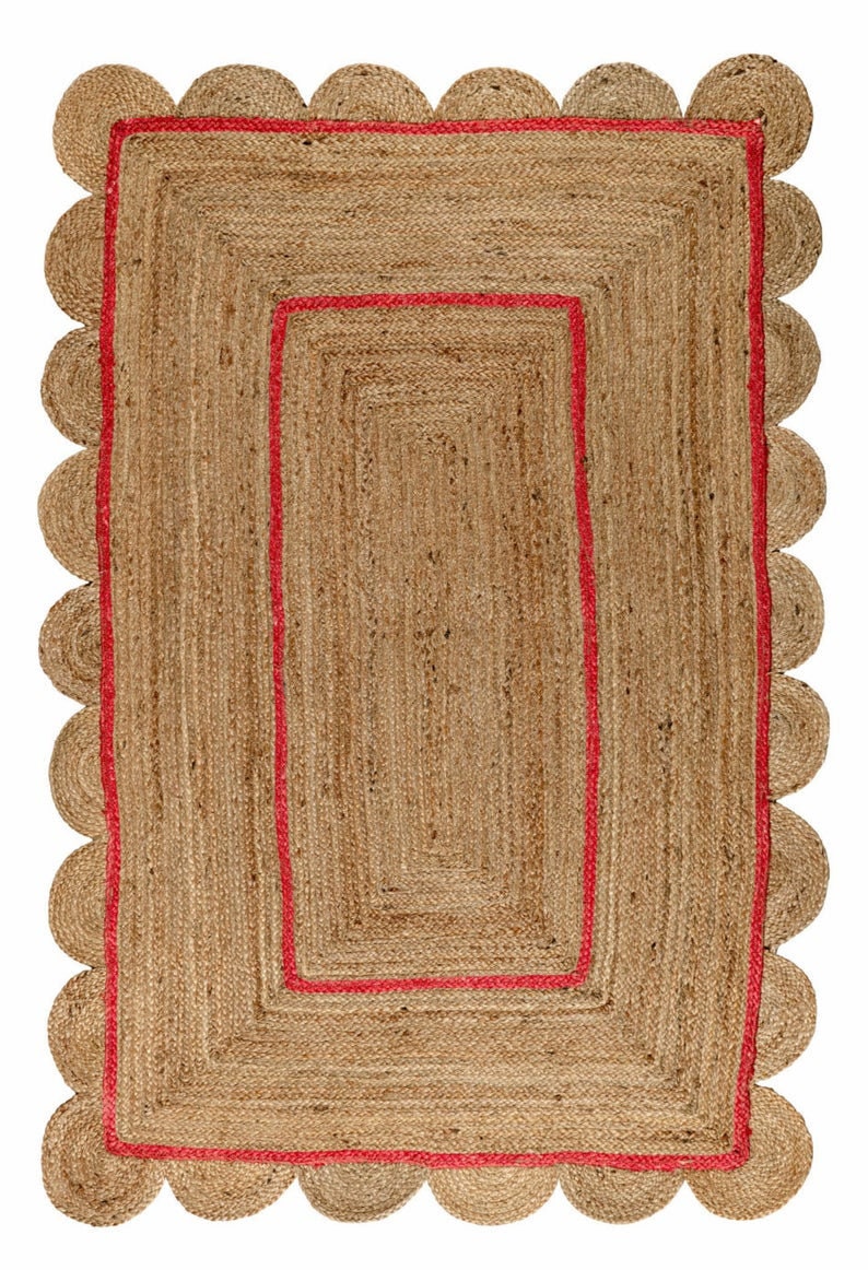 Red Jute Scalloped Rug Scallop Rug Runner Living Room 4 X 6 Etsy UK