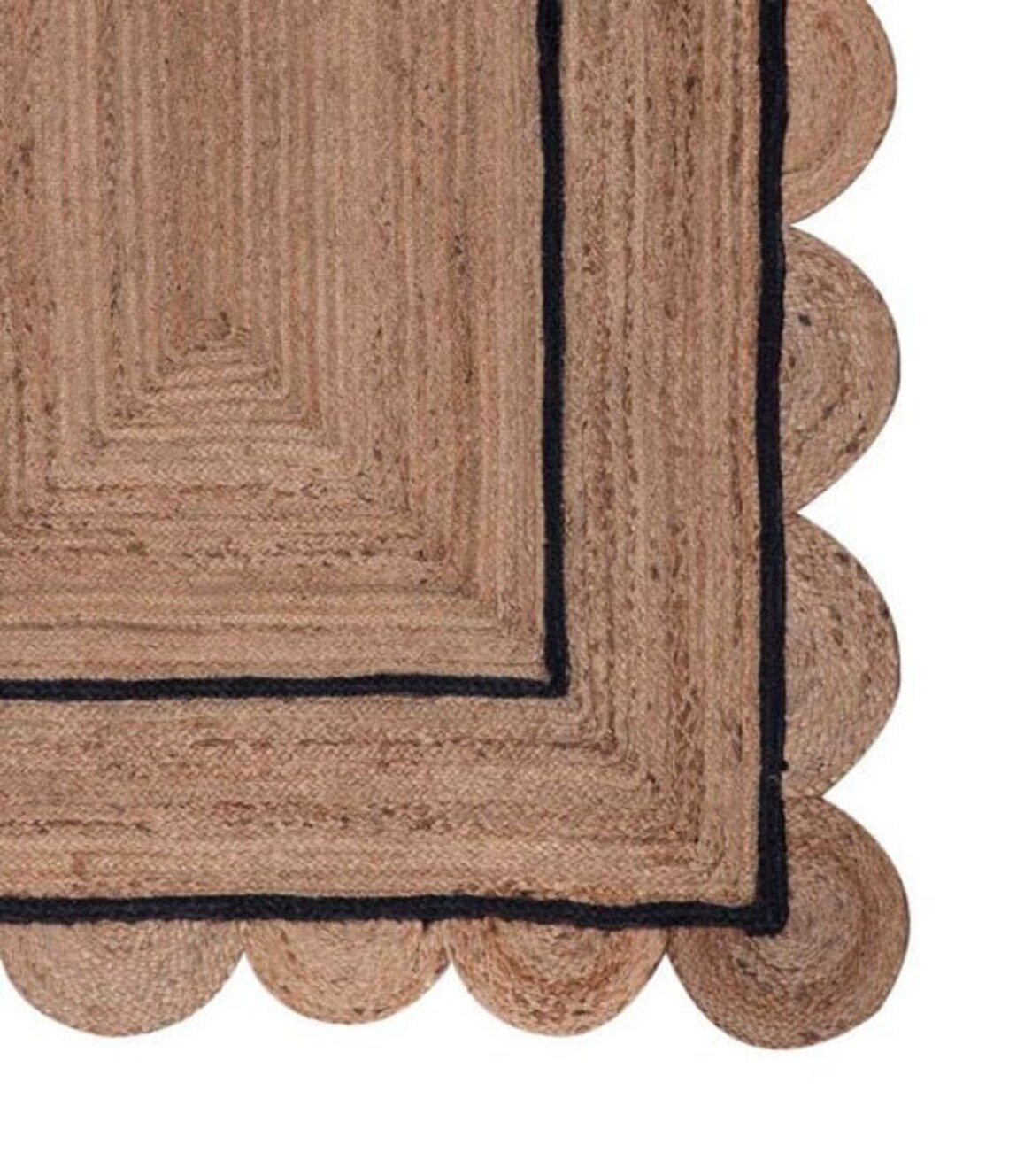 Black Trim Scalloped Rug Jute Scallop Rug Runner for Living Etsy