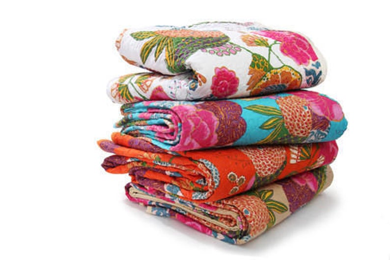 Set of 10 Queen Kantha Bedspread Indian Quilted Kantha Bedding Etsy India