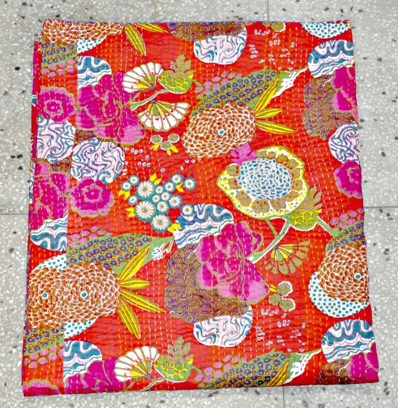 Red Kantha Quilt in Queen Size Fair Trade Kantha Throw Indian Etsy