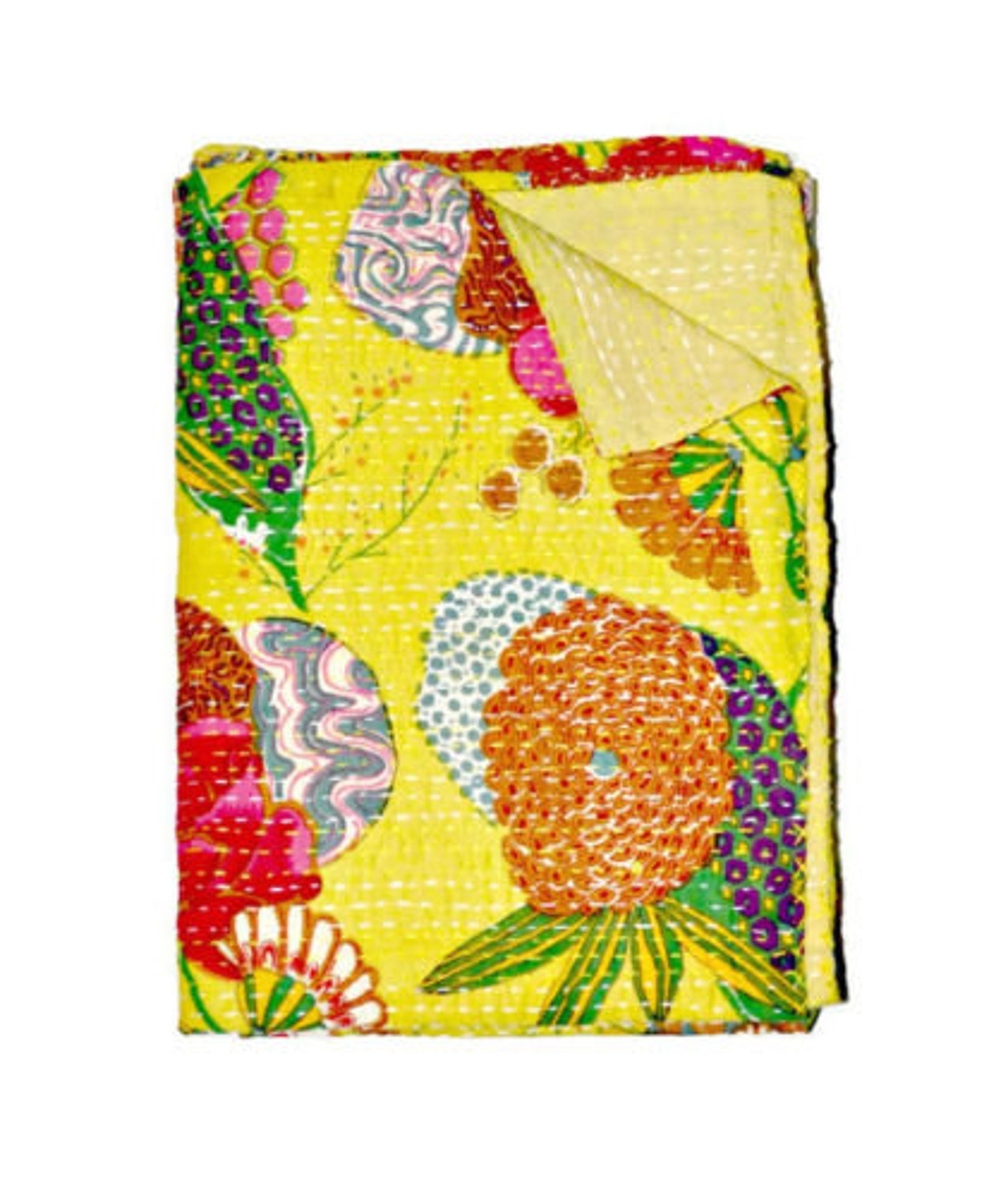 Yellow Kantha Quilt Queen Kantha Throw Indian Handmade Kantha Etsy