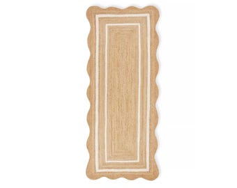 Gewellter Jute-Läufer - Teppichläufer, Natürlicher Jute-Läufer, Teppich mit gewellter Kante, Zackenteppich für Küche, Flur, Eingangsbereich