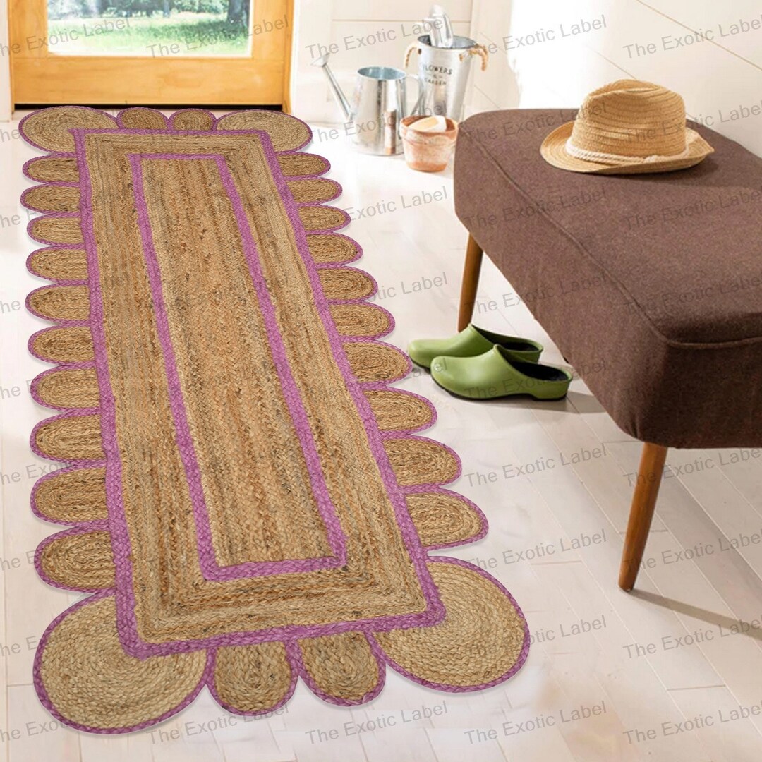 Scalloped Runner, Natural Jute Runner, Long Hallway Runner, Braided Rug