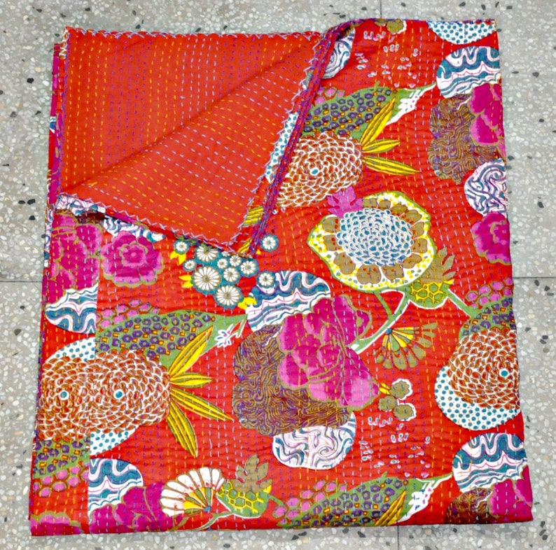 Red Kantha Quilt in Queen Size Fair Trade Kantha Throw Indian Etsy