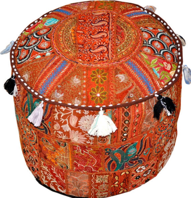 Dark Brown Embroidered Pouf Ottoman Ikea Pouf Vintage Etsy
