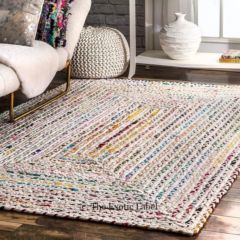 Soothing color rag rug, Neutral shade runner, Hand braided rag r Soothing color rag rug, Neutral shade runner, Hand braided rag r