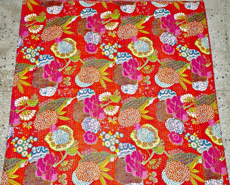 Red Kantha Quilt in Queen Size Fair Trade Kantha Throw Indian Etsy