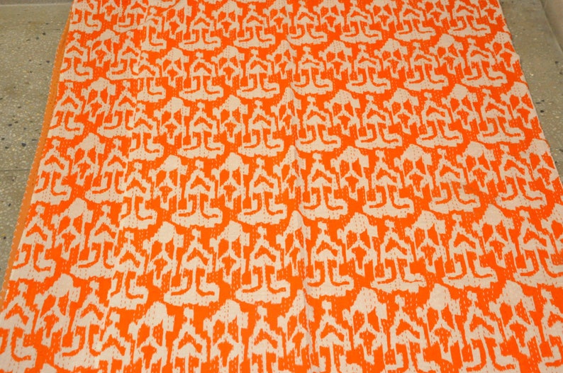 Orange Ikat Kantha Quilt Queen Size Kantha Bedding Bohemian Etsy