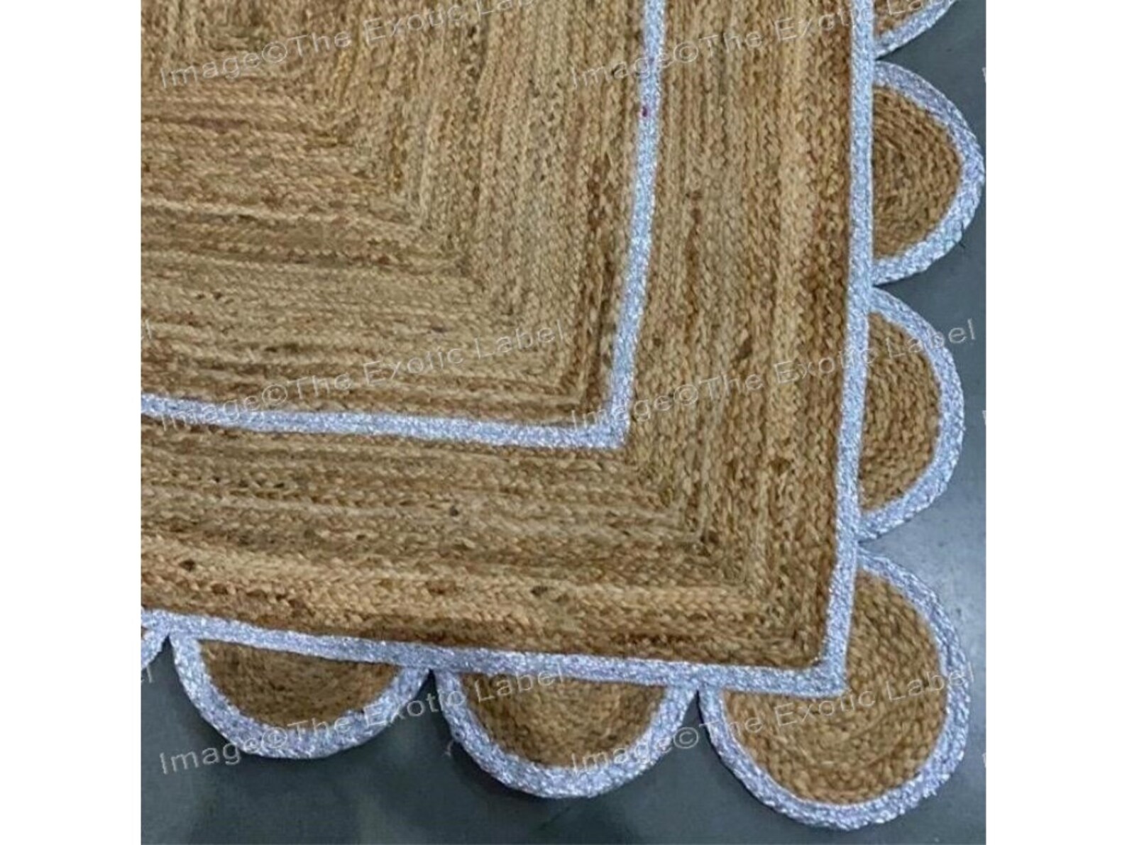 8x10 Silver Trim Scalloped Jute Rug Scallop Rug Decorative Etsy