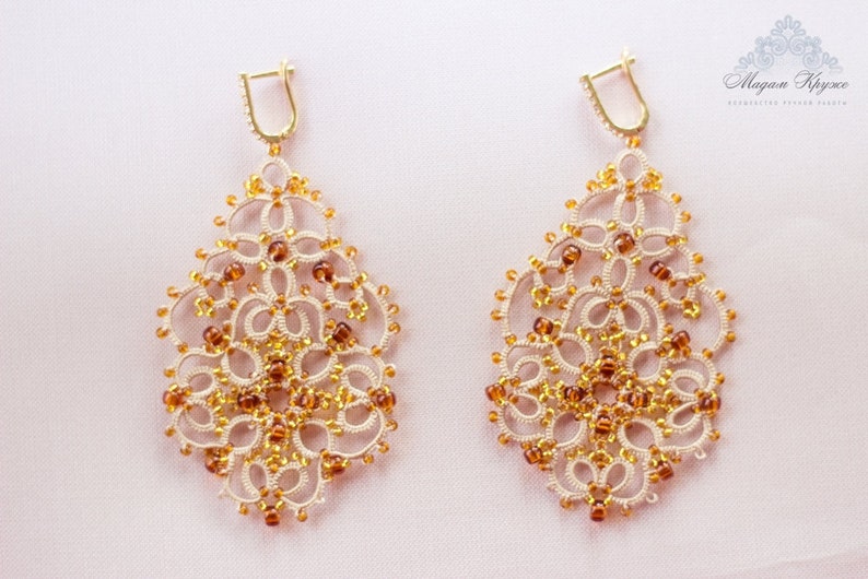 Tatting Lace earrings Angelica French lace Etsy