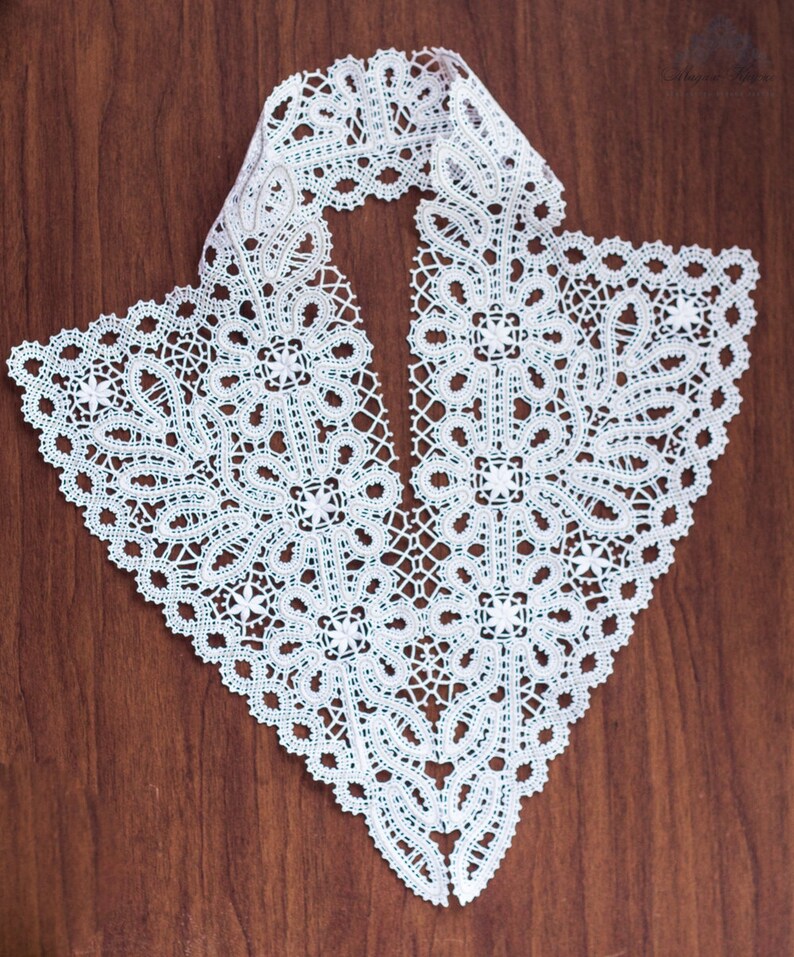 Collare In Pizzo Bianco Ricamato - Decorato Con Perle, Rimovibile Per Costumi E Occasioni - Foto 10