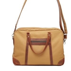 Porte-documents en toile pour ordinateur portable pour homme. Sac cartable en cuir et toile, Sac bandoulière en toile cirée et cuir