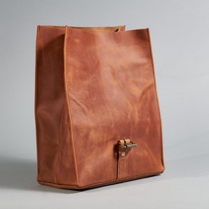 Leather lunch bag. Personalised leather bag. Shoulder leather bag. Leather snacks bag. Handmade Leather Handbag. image 5