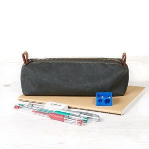 Waxed canvas pencil pouch. Hand made zippered pen case. College pen case. Back to school gift. Waterproof pen pouch. Canvas pencil case.