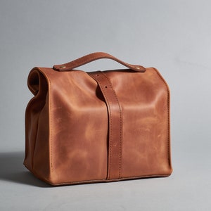 Leather lunch bag. Personalised leather bag. Shoulder leather bag. Leather snacks bag. Handmade Leather Handbag. image 4