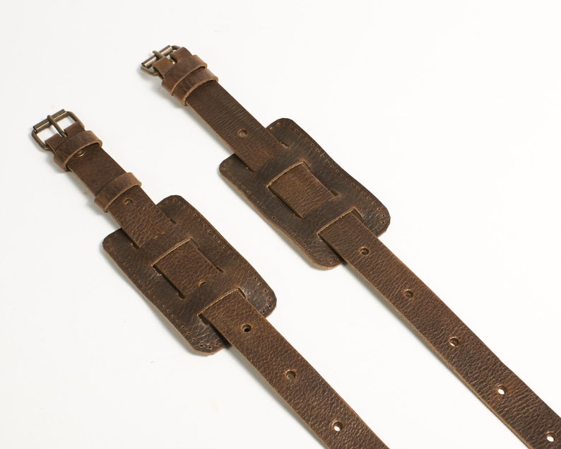 DIY KIT. 2 leather roll straps with patches. Yoga mat / Blanket / Sleeping bag attachment. image 4