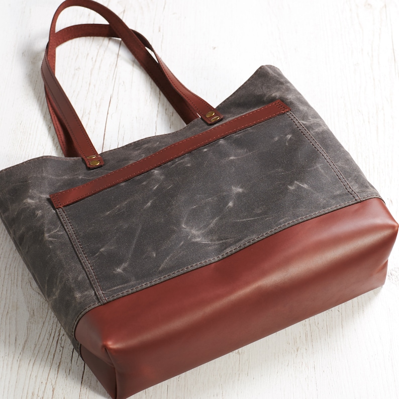 Brown canvas bag Waxed tote bag Women canvas bag Men canvas tote Personalized gift Wax canvas tote bag with leather handles