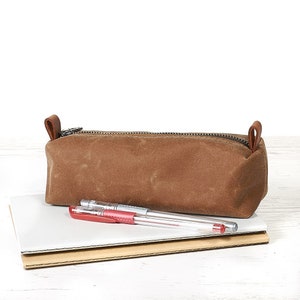 Fabric pen case. Waxed canvas pencil pouch for girls, Pencil case for boys. Pen pouch. Zipper pouch. Personalized gift Light brown / tan
