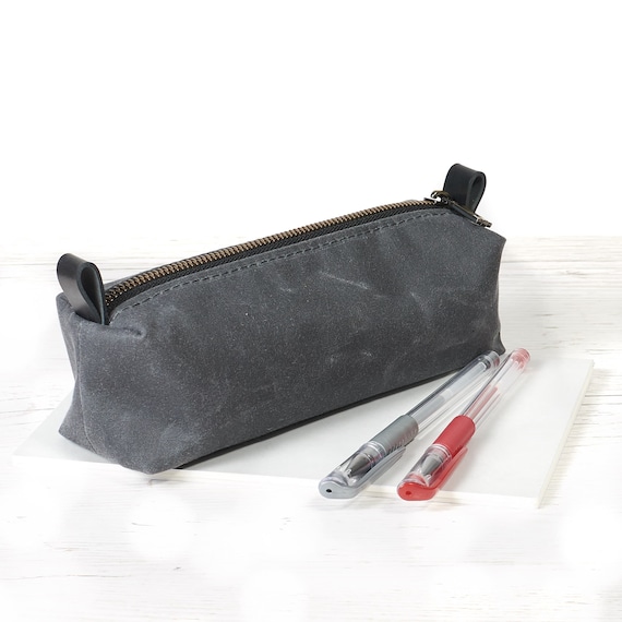 Waxed Canvas Zipper Pencil Pouch. Fabric Pen and Pencil Case, Gift