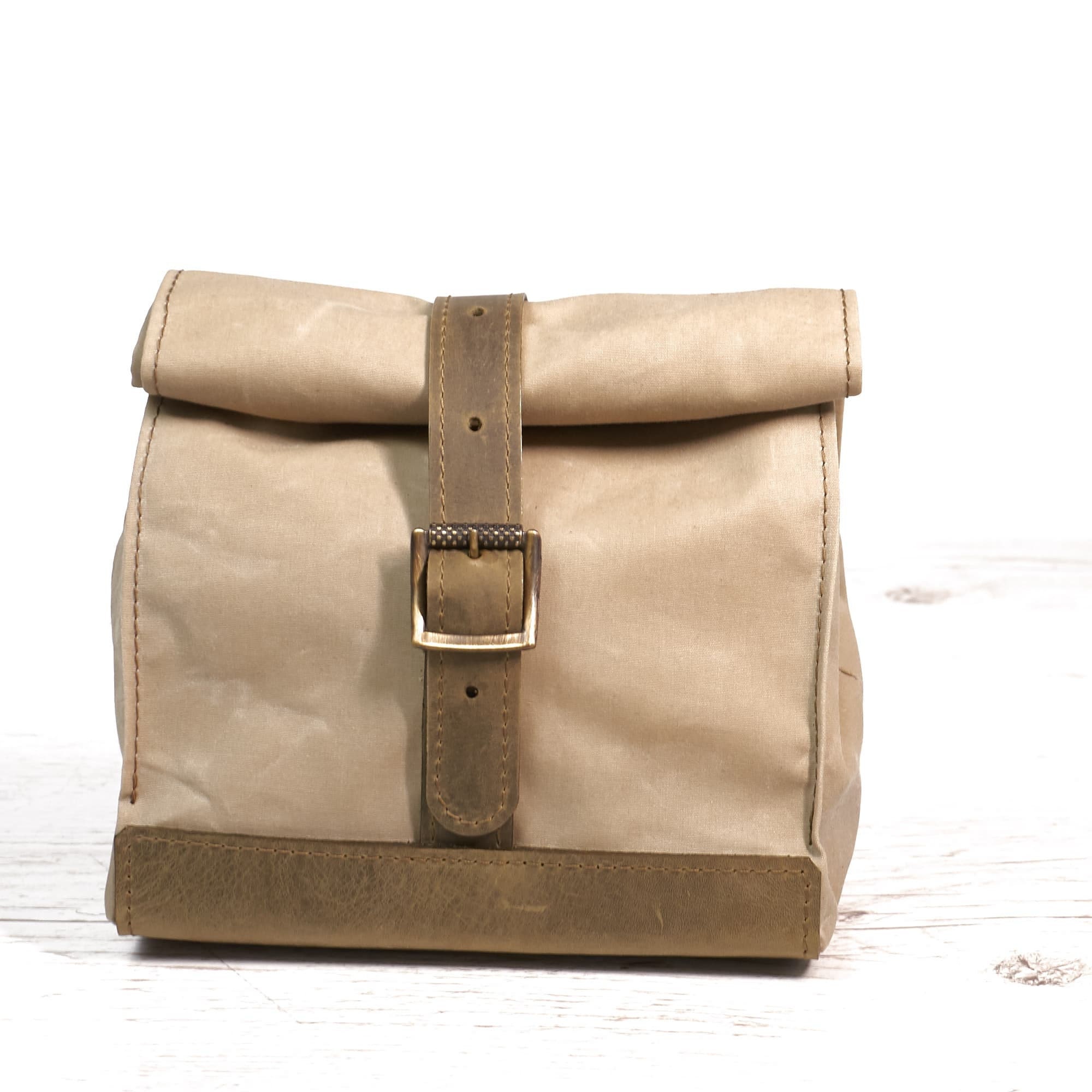 Light olive lunch bag. Lunch box. School lunch bag. Waxed canvas and