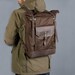 Dark brown waxed cotton leather rucksack for mens. Personalized gift