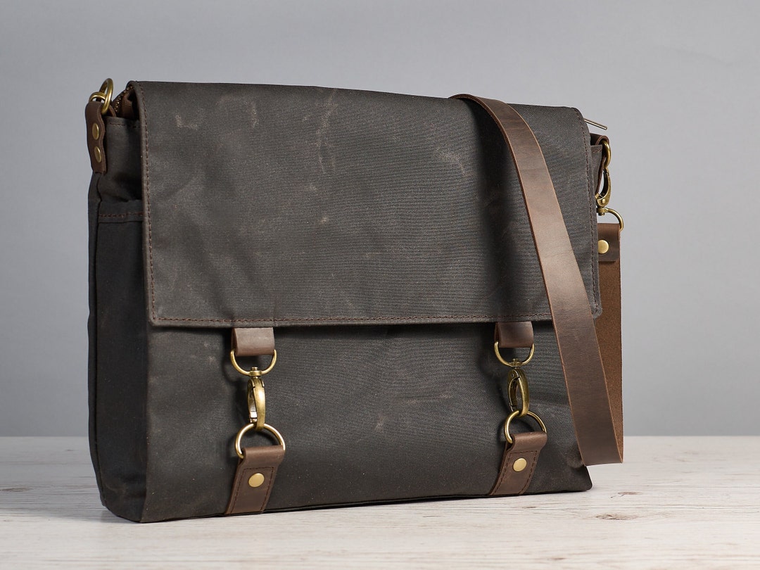 Dark Grey Waxed Canvas Messenger Bag. Zip Water Resistant - Etsy