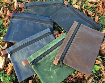 Waxed canvas pouch. Bushcraft, camping, outdoor utility pouch. EDC pouch. Small travel pouch. Waterproof backpacking gear. Canvas zip pouch
