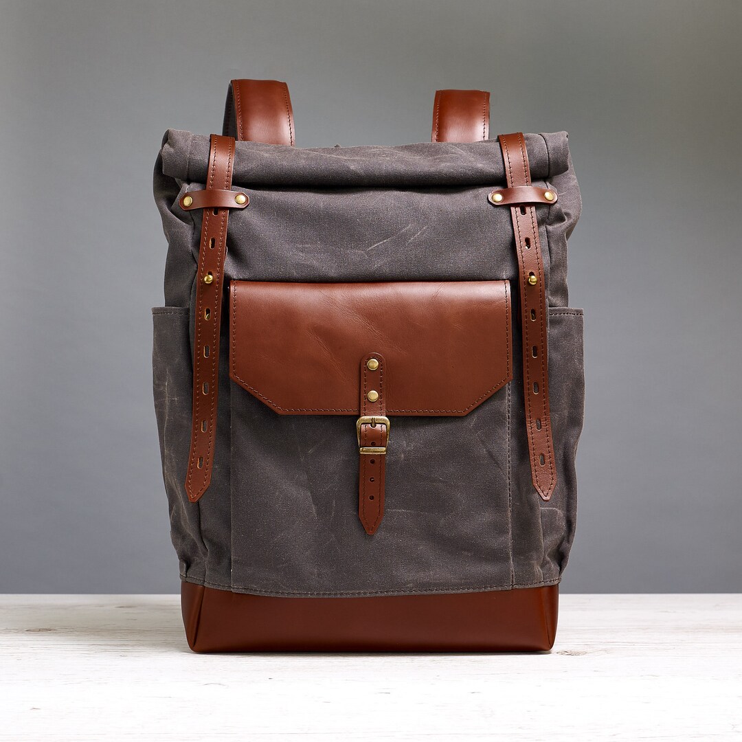 Waxed Canvas Backpack. Laptop Backpack. Waxed Canvas Leather Bag ...