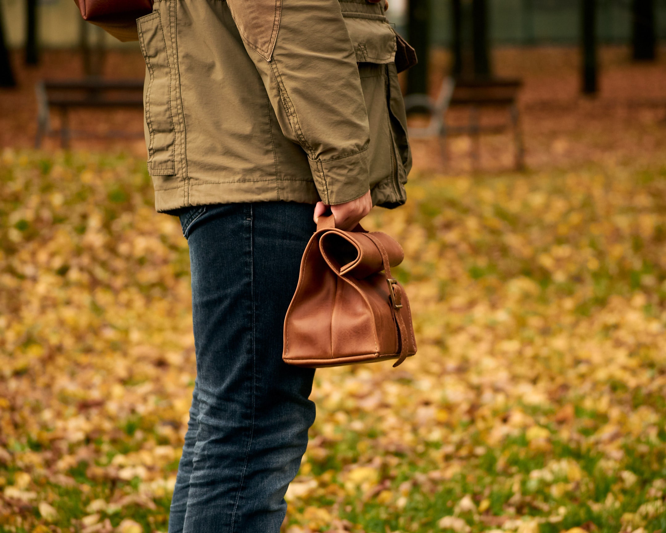 Work leather lunch bag in brown. Personalised reusable | Etsy