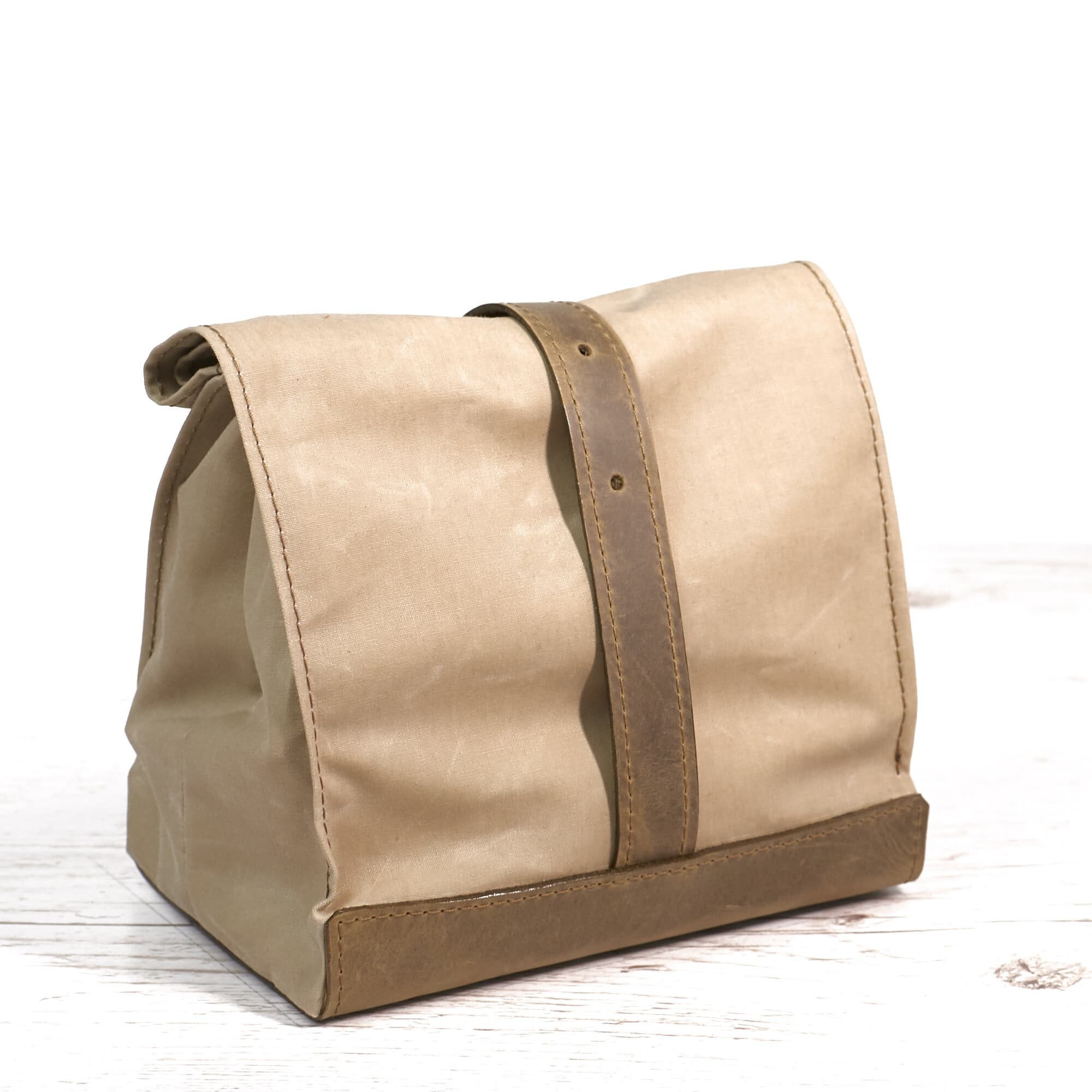 Light olive lunch bag. Lunch box. School lunch bag. Waxed canvas and