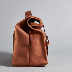 Leather lunch bag. Personalised leather bag. Shoulder leather bag. Leather snacks bag. Handmade Leather Handbag. image 3