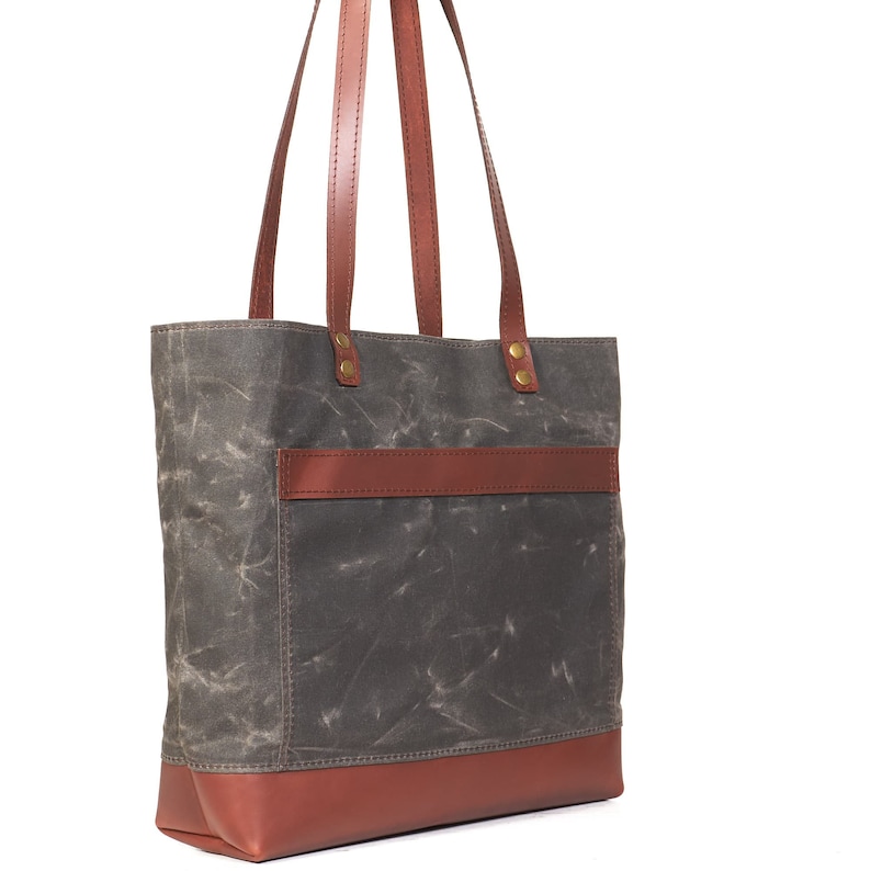 Brown canvas bag Waxed tote bag Women canvas bag Men canvas tote Personalized gift Wax canvas tote bag with leather handles