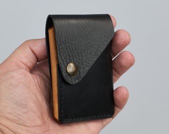 Handmade front pocket leather wallet. Minimalist slim card holder.