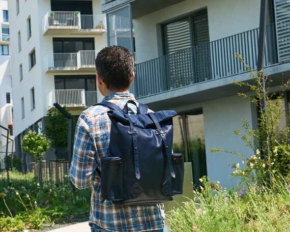 canvas leather backpack navy Runwell and weekend without missing a beatand count on this lightweight backpack to be in it for the long run Sloan Large Backpack - Functional