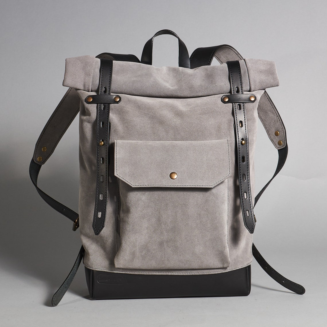 Suede Computer Backpack Grey Suede Leather Backpack. Laptop Rucksack for Women for Everyday ...