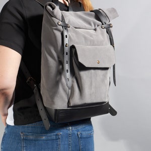 Grey Suede Leather Backpack. Laptop Rucksack for Women for Everyday ...