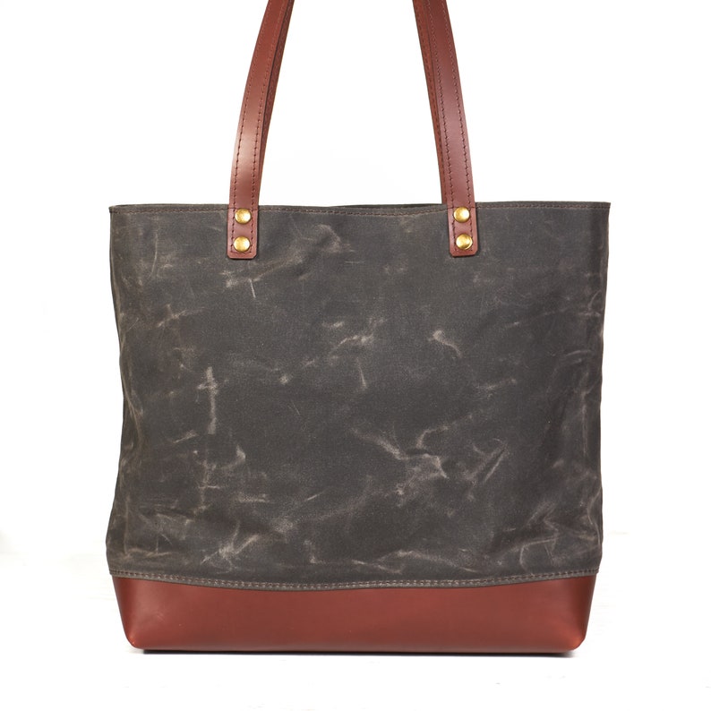 Brown canvas bag Waxed tote bag Women canvas bag Men canvas tote Personalized gift Wax canvas tote bag with leather handles