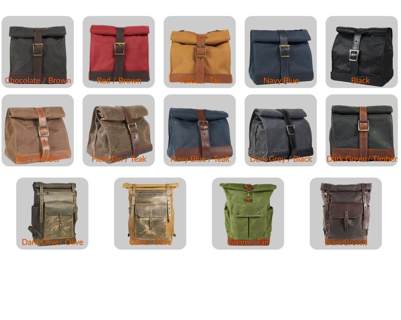 Waxed canvas lunch bag. Waterproof lunch box with leather handle / strap. Personalized gift. Bag for women men image 3