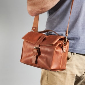 Leather lunch bag. Personalised leather bag. Shoulder leather bag. Leather snacks bag. Handmade Leather Handbag. image 7