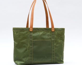 Large waxed canvas tote bag. Waterproof shopper. Personalized canvas market bag. Custom color combo. Reusable canvas picnic bag.