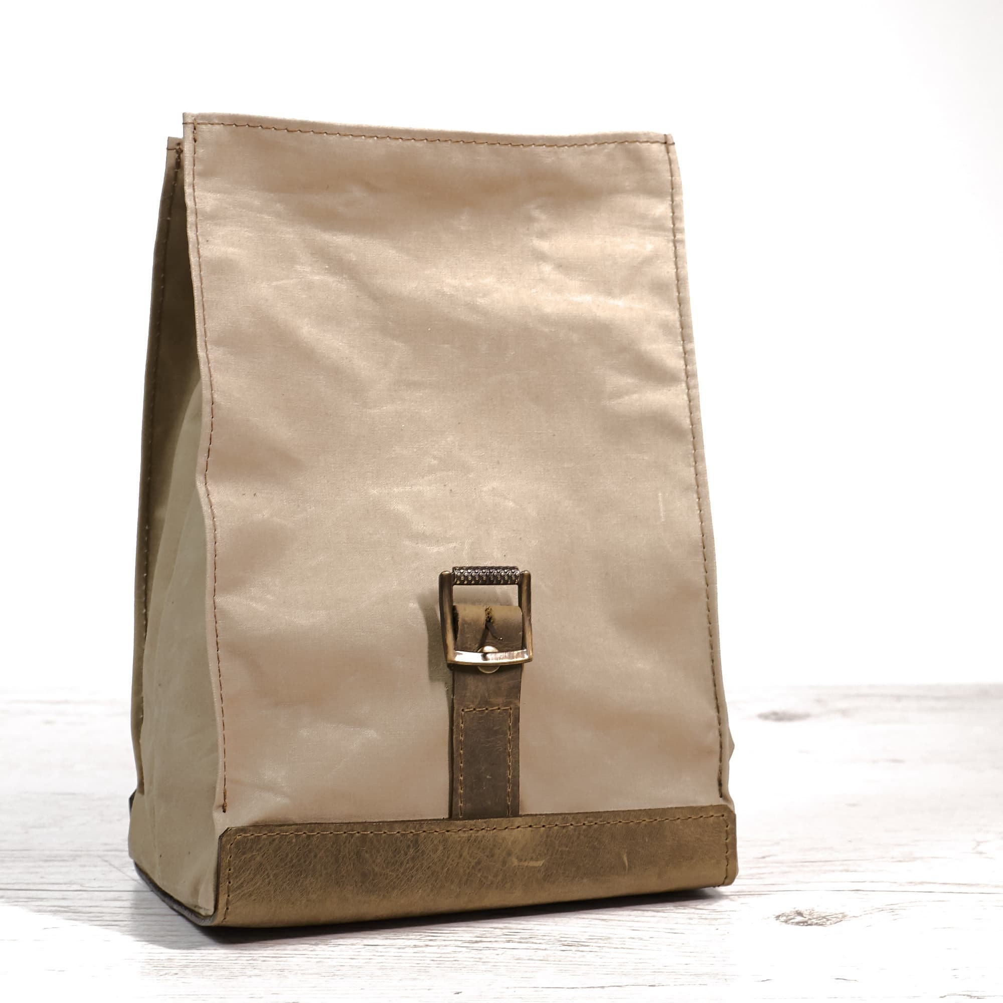 Light olive lunch bag. Lunch box. School lunch bag. Waxed canvas and