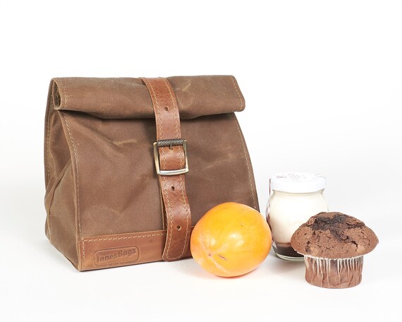 waxed canvas lunch bag with handle