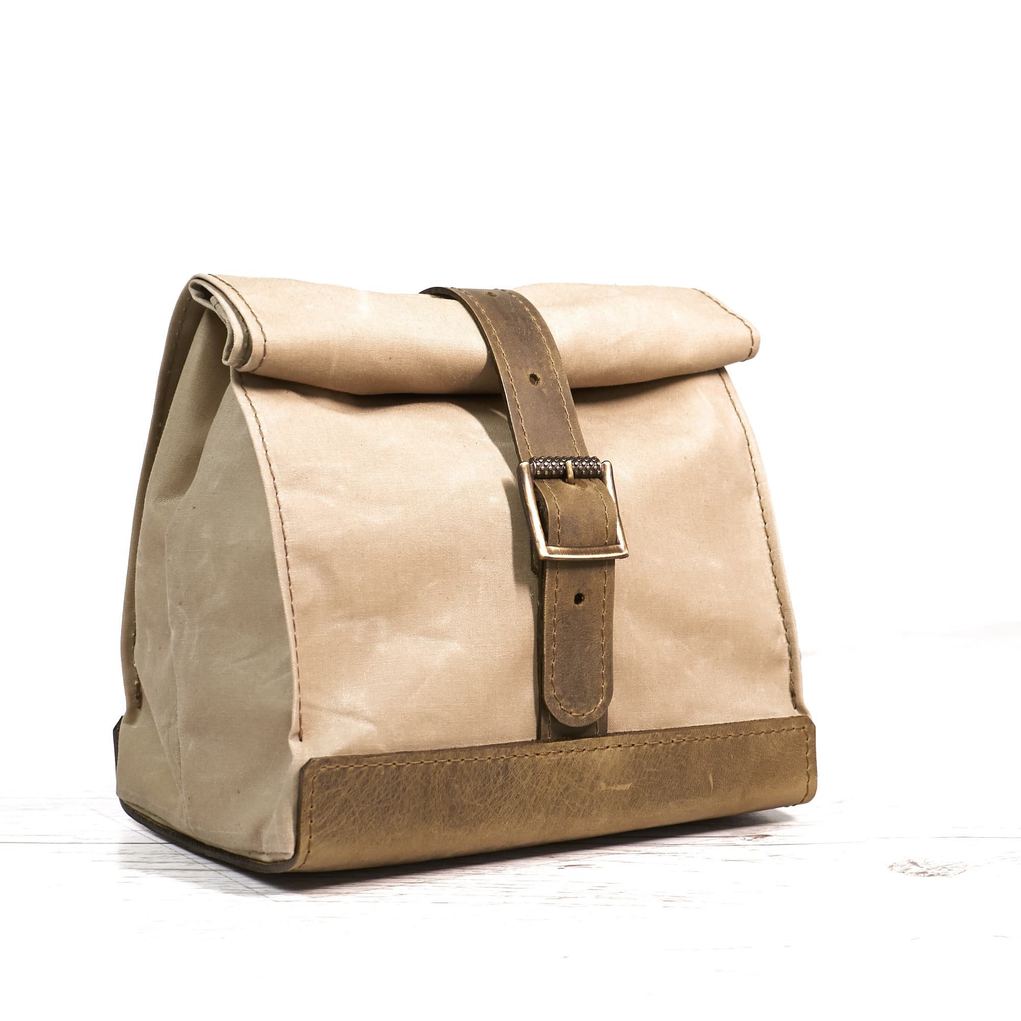 Light olive lunch bag. Lunch box. School lunch bag. Waxed canvas and